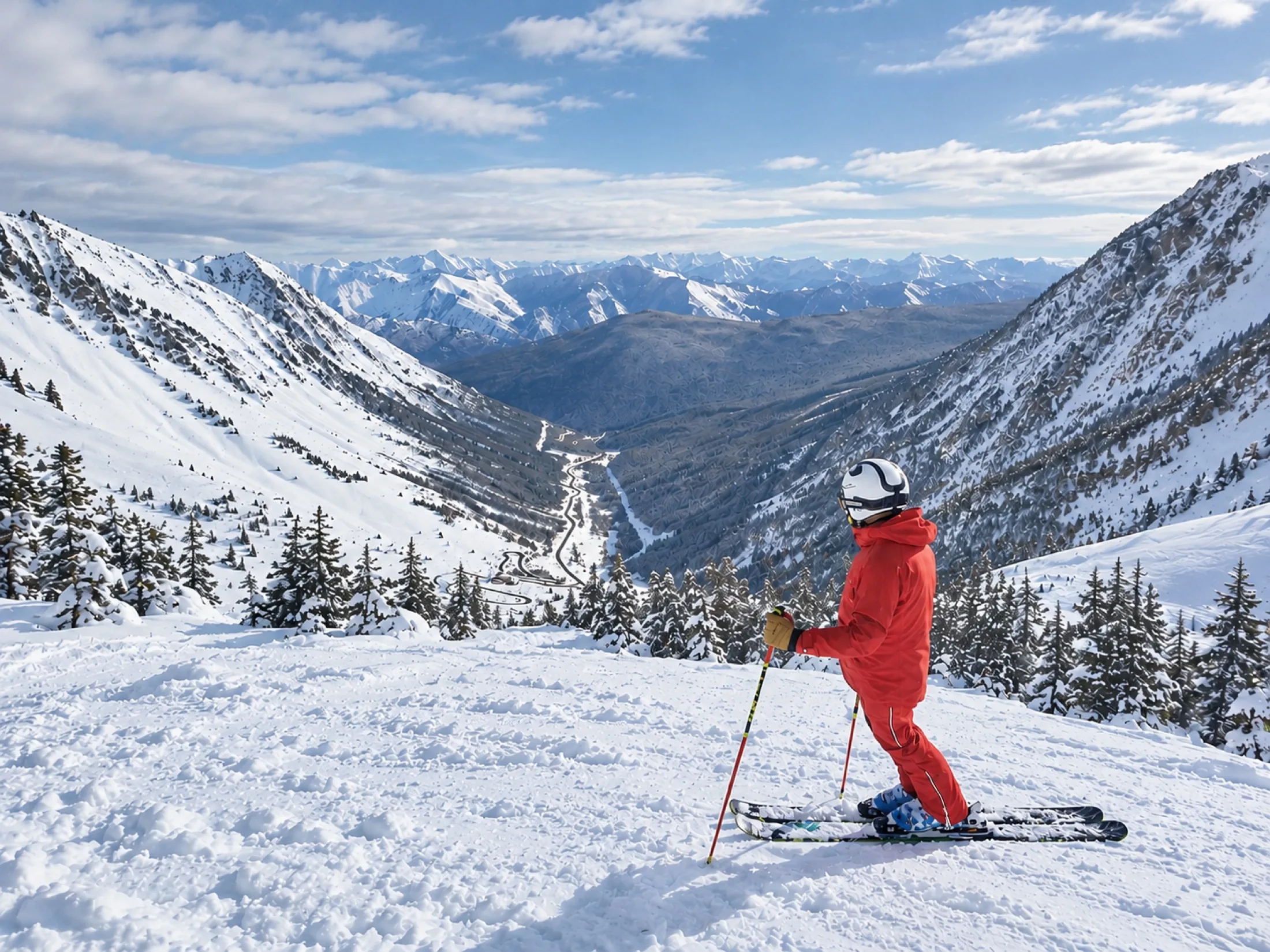 Skieuse contemplant le Val d’Aran depuis les pistes de Baqueira-Beret